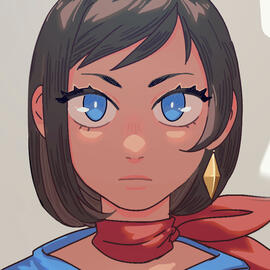 An illustration of a girl looking at the viewer